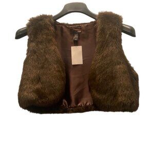 H&M Brown Medium Faux Fur Crop Vest